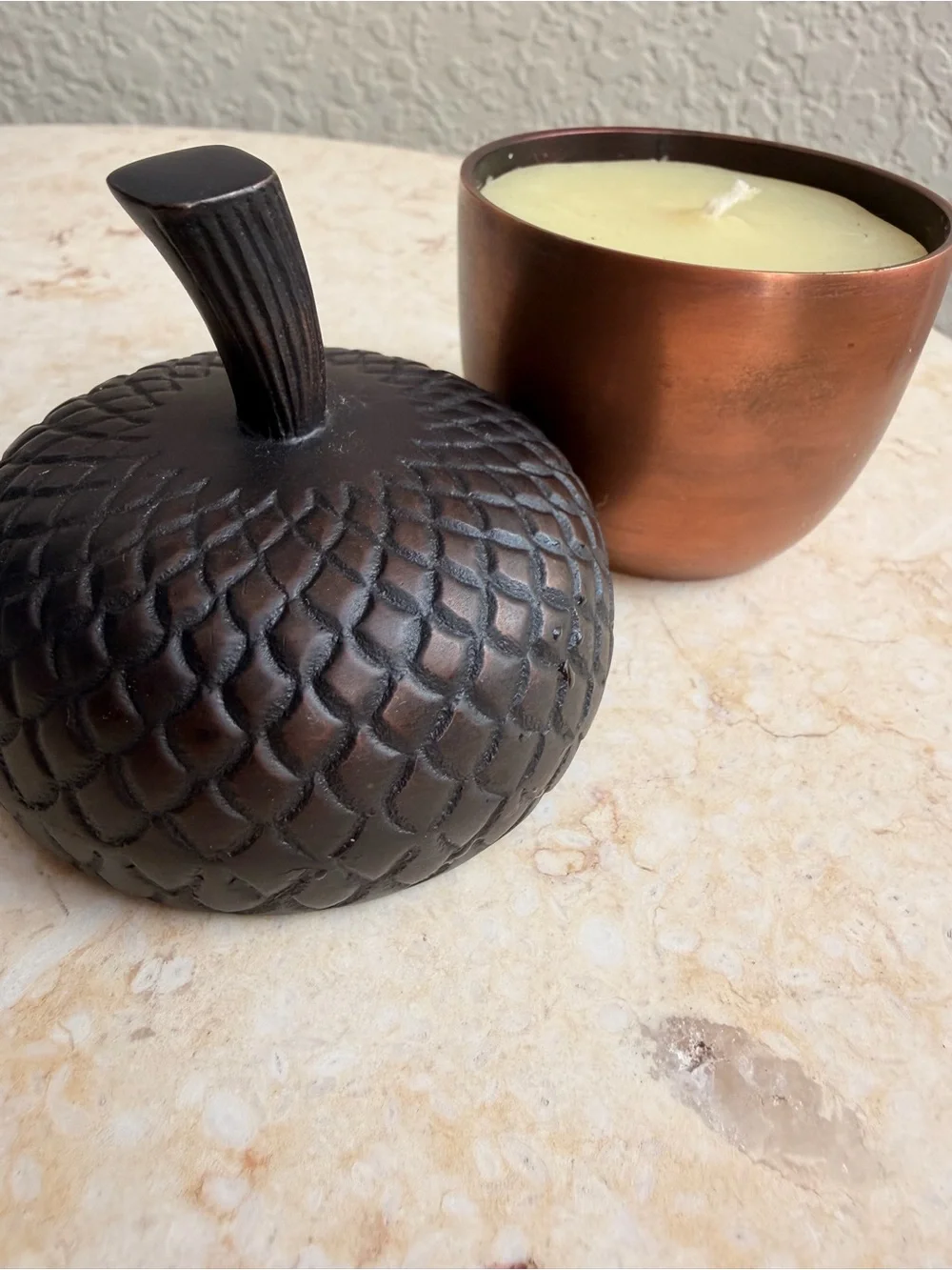 🍂Crate&Barrel Copper Acorn Canister W/Candle🍁